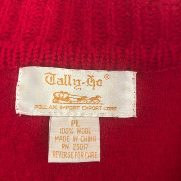 Tally Ho Women’s Red 100% Wool Button Up Cardigan Size Large Petite Vintage - Picture 4 of 11